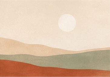 Du siehst einen abstrakten Horizont mit einer aufgehenden Sonne. Alles in warmen Erdtönen gehalten